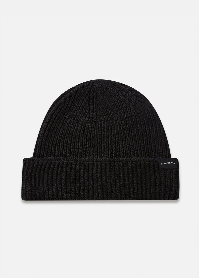 Ribbed Merino Beanie Hat Black