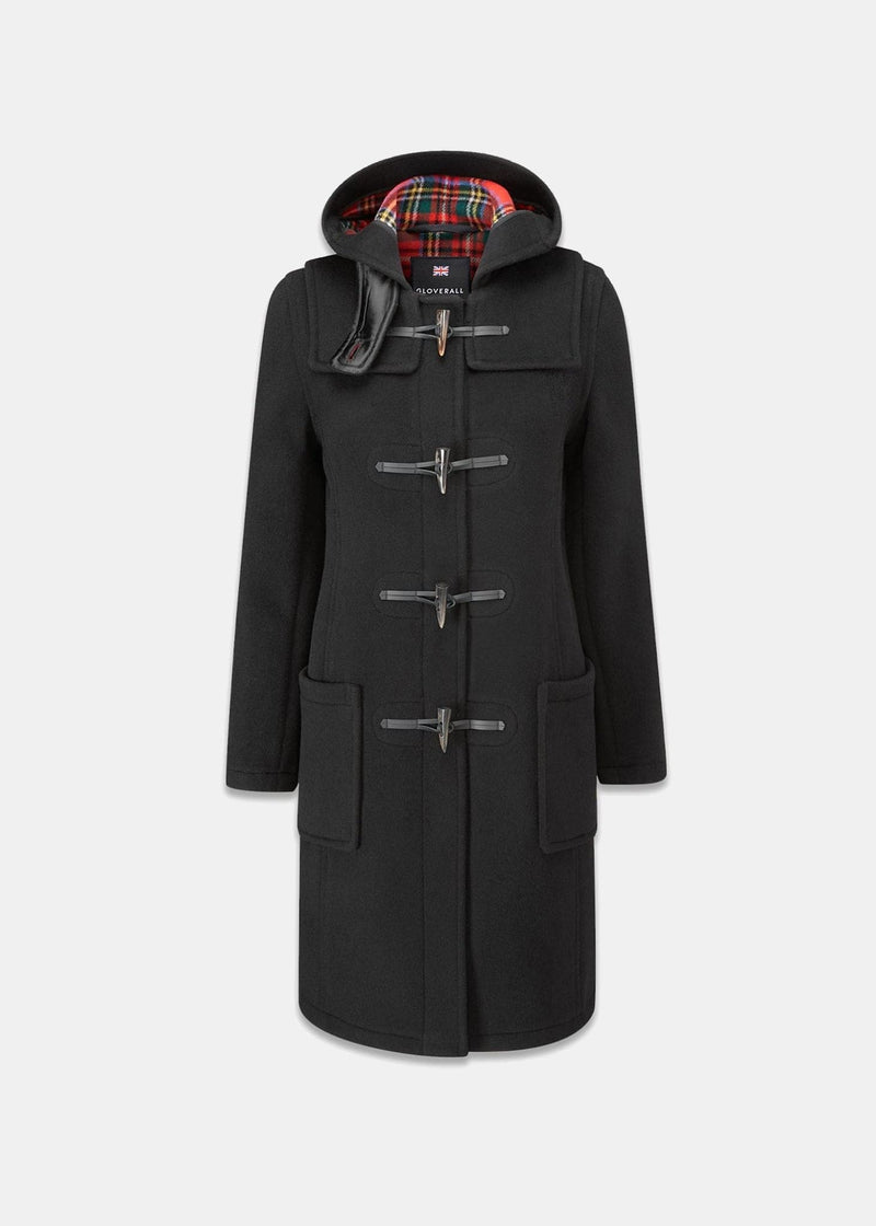 Women's Long Slim Fit Duffle Coat Black Royal Stewart