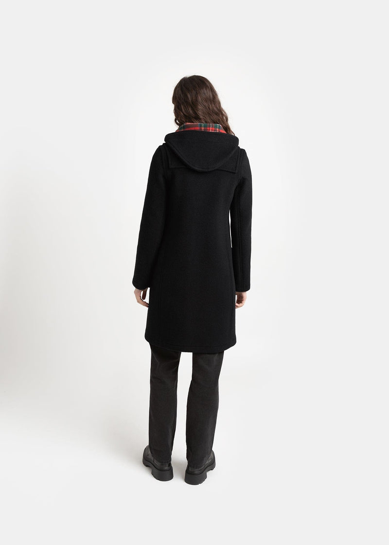 Women's Long Slim Fit Duffle Coat Black Royal Stewart