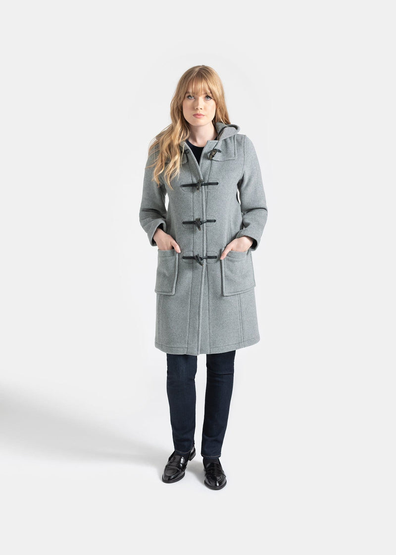 Women's Long Slim Fit Duffle Coat Silver Prince of Wales – Gloverall