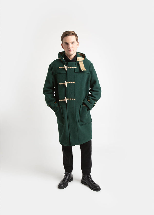 Mens British Racing Green Classic Fit Original And Authentic Duffle Coat  With Horn Toggles
